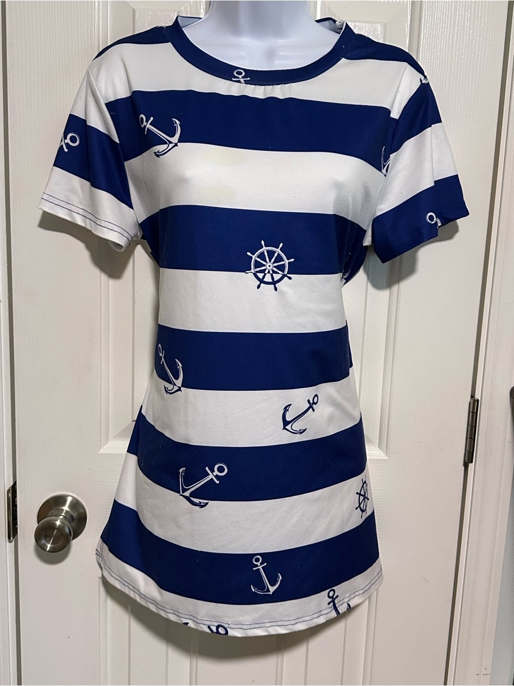 Navy & White Striped Nautical Crew Neck Tee